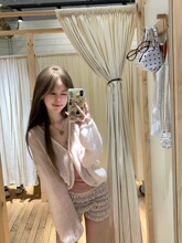 仿马海毛粉色针织开衫女秋季2026新款奶呼呼软糯V领薄款长袖上衣
