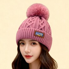 夜市摆摊爆款冬季加绒帽子女士针织帽大头围护耳毛球帽子保暖包头