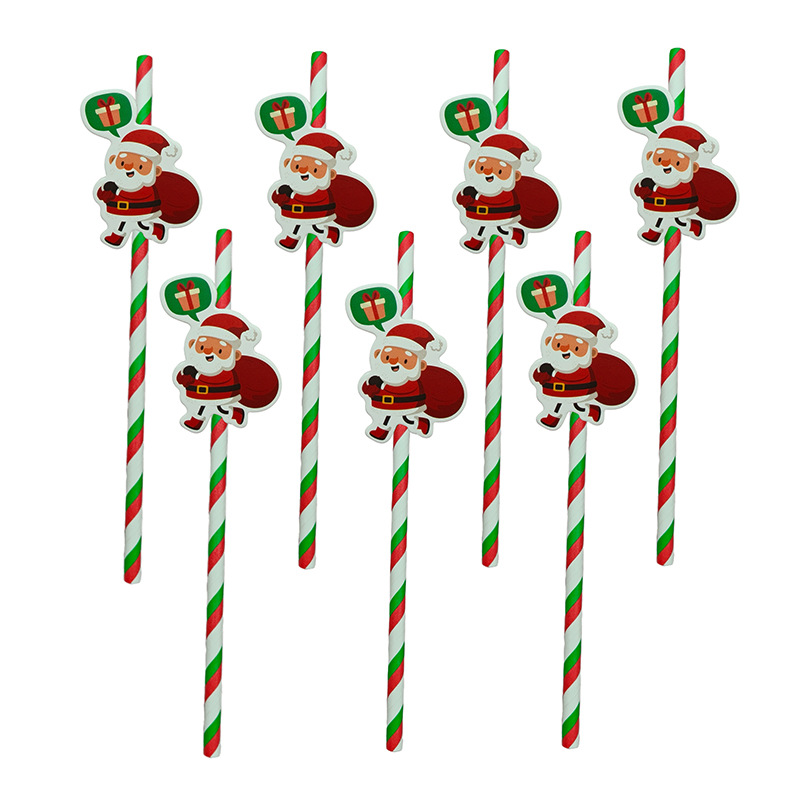 Papel de fiesta de Navidad transfronterizas temática de Navidad desechable postre cóctel de paja decoración