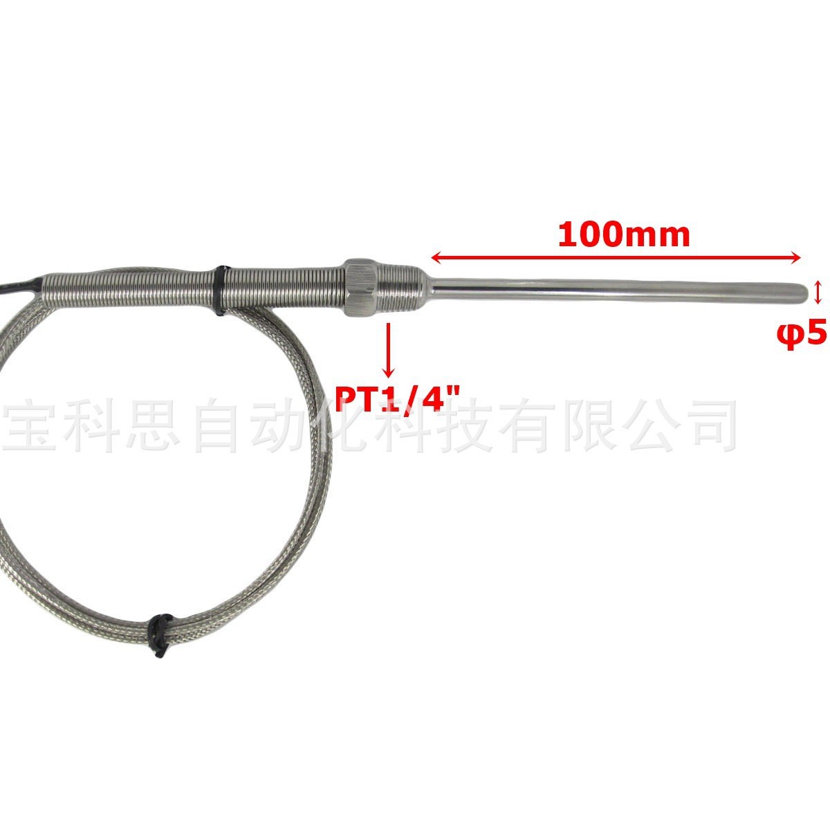 厂家直销香港宝光K型不锈钢热电偶高温指针直径5*100mm*2分牙螺纹