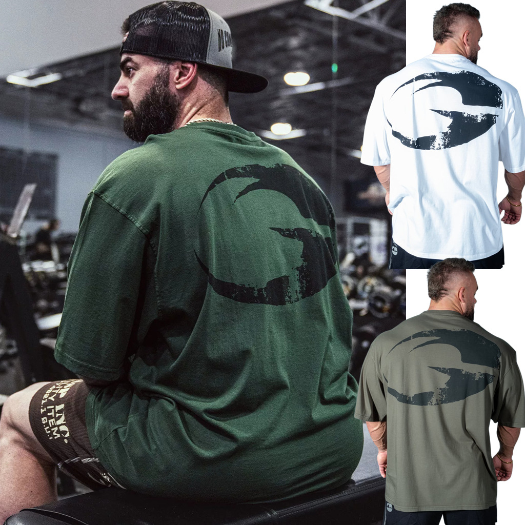 GASP Summer New Sports Fitness Loose Short-Sleeve Men's Trendy Printed Breathable Training T-Shirt for Men and Women