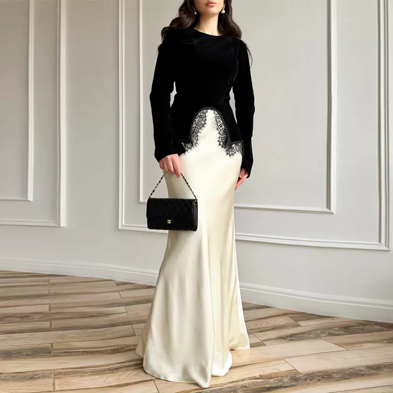 2025外贸跨境欧美亚马逊冬季新款气质黑白撞色包臀半身裙优雅套装