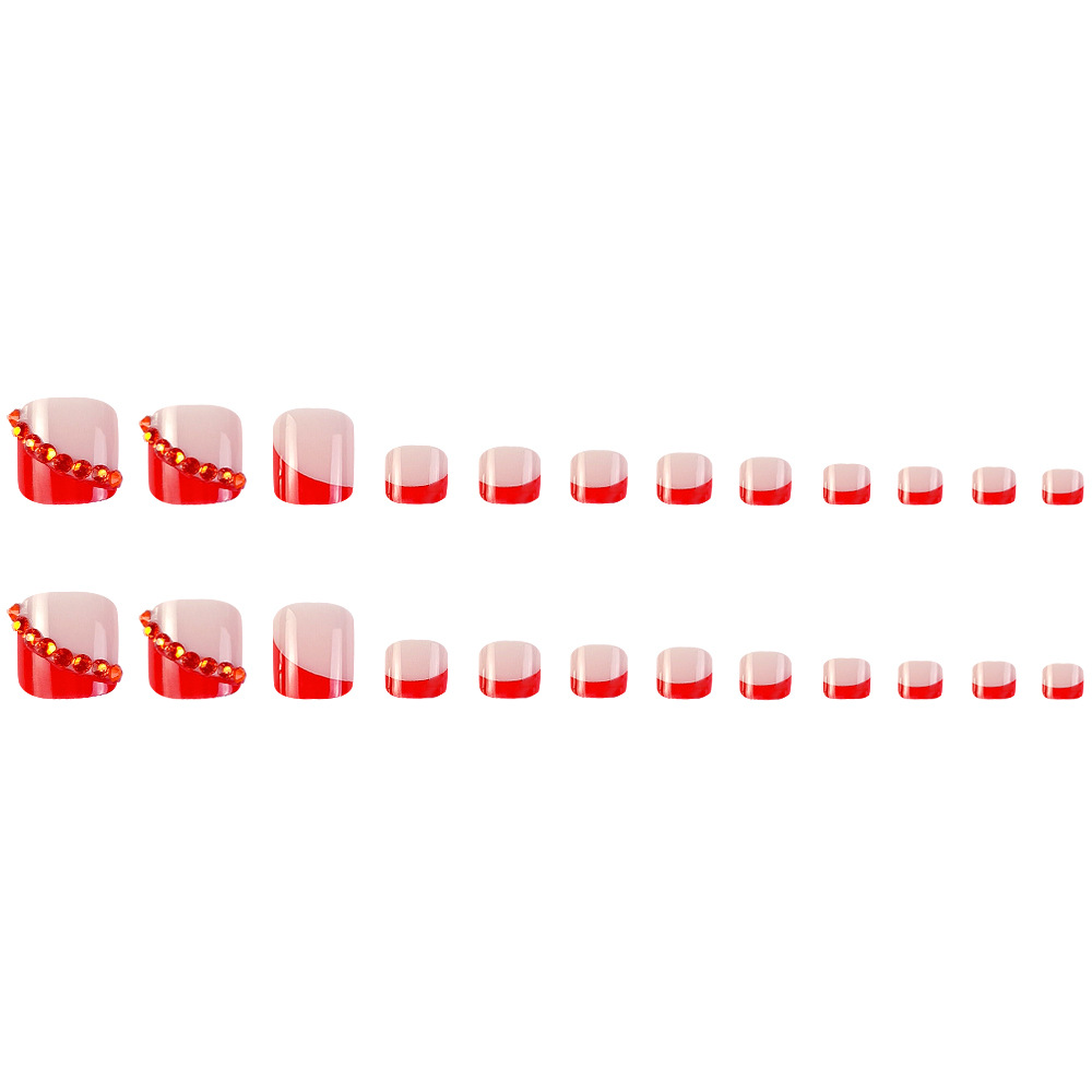 Europa y América naranja brillante rhinestone uñas desgaste uñas moda personalidad dedo del pie parche de uñas desmontable