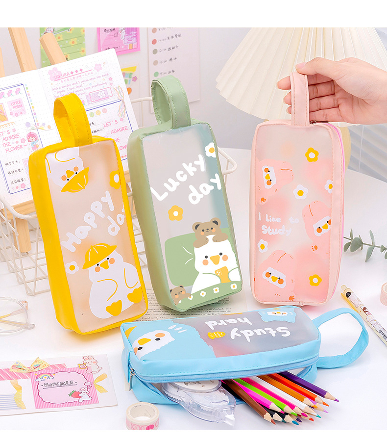 Cute Large Capacity Stationery Bag Pvc Cartoon Lead Pencil Case New Simple display picture 2