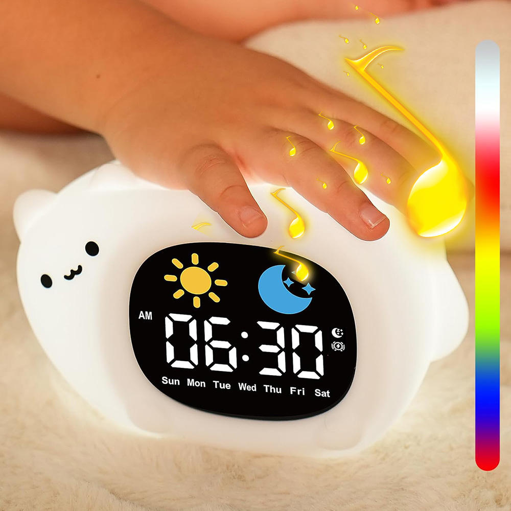 Nuevo gatito transfronterizo reloj de gatito niños amanecer despertar entrenamiento de sueño luz nocturna reloj digital LCD