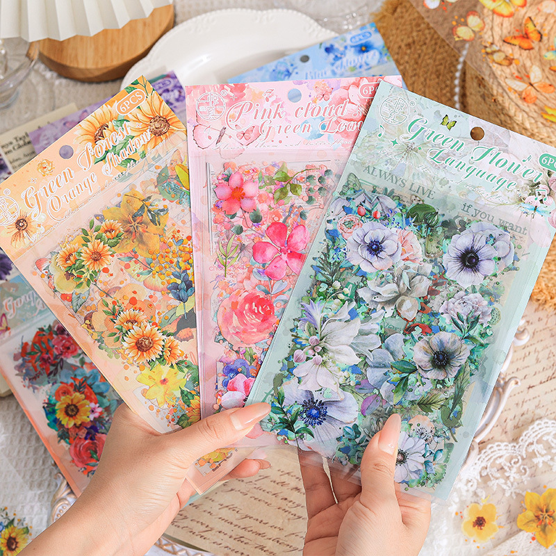 Flores de mariposa hoja verde transparente pegatinas impermeables DIY pegatinas de diario pegatinas florales retro pegatinas de mariposa