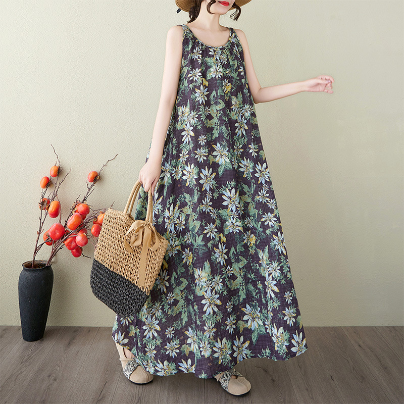 2025 Summer New plus size Free Series Relaxation Lazy Skirt Minimalist Flower Sleeveless Long dress