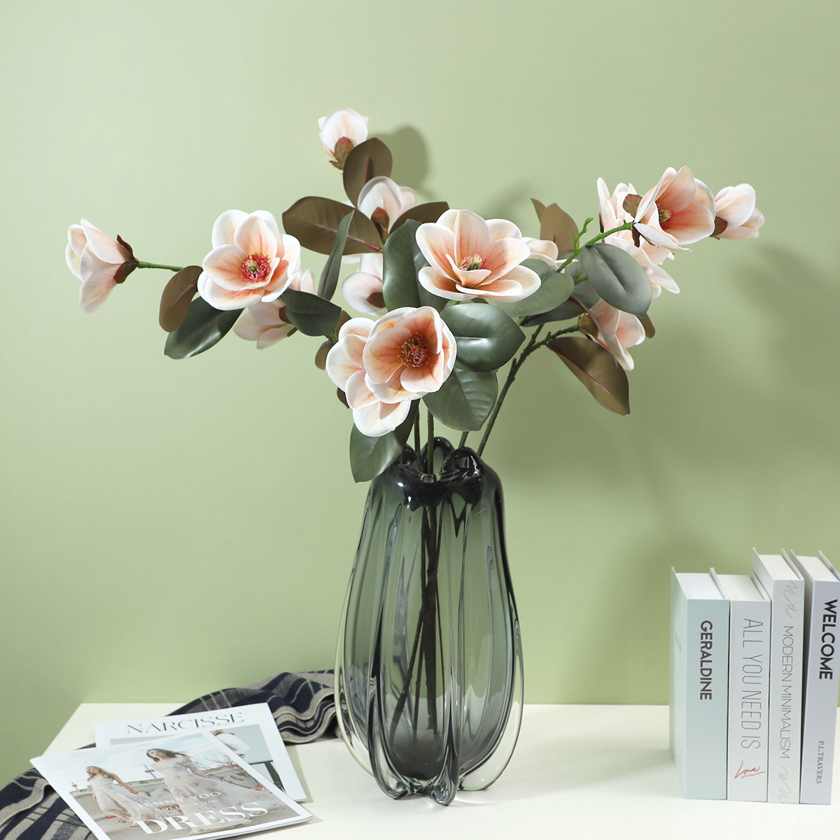 Languifang de gama alta de impresión 3D perfume Magnolia flor artificial hogar sala de estar Decoración Luz estilo de lujo decoración flor falsa al por mayor