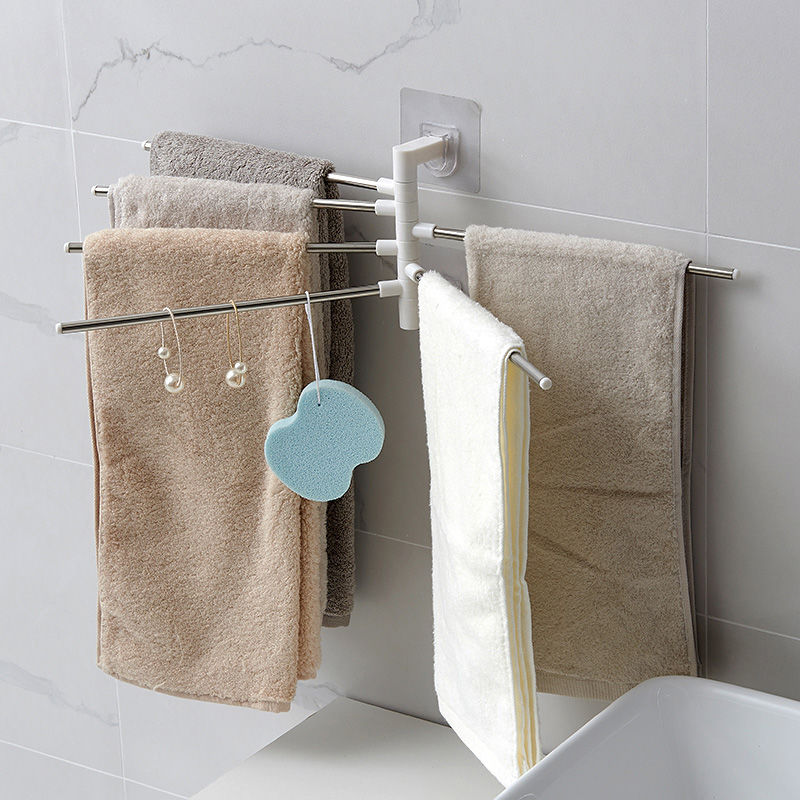 免打孔旋转毛巾架卫生间挂毛巾的架子浴室壁挂毛巾杆洗手间置物洓|ms