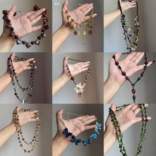 复古波西米亚彩色复古项链长款不规则双层项链女可叠戴水晶毛衣链