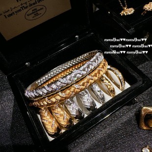Italian retro risper gem bracelet vintage plated 18K gold curved rushing rotor ring