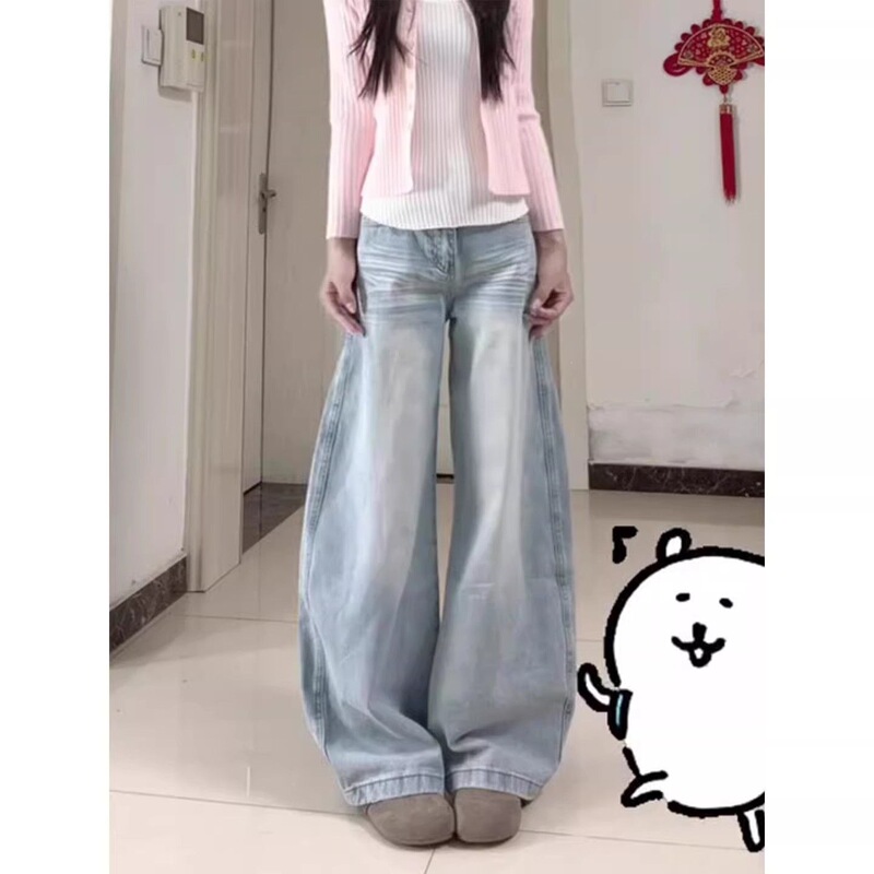 American Style 2026 Summer New Bf Lazy Style Slimming Loose Washed Vintage Jeans for Women Straight High-Waisted Wide-Leg American Style 2026 Summer New Bf Lazy Style Slimming Loose Washed Vintage Jeans for Women Straight High-Waisted Wide-Leg