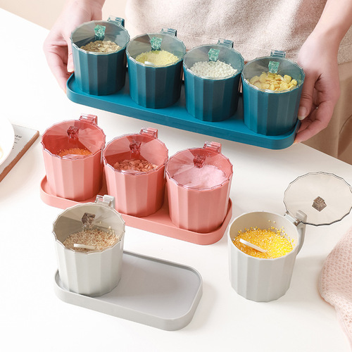 Kitchen seasoning box household multi-compartment seasoning box with base seasoning bottle salt, MSG, sugar storage seasoning set