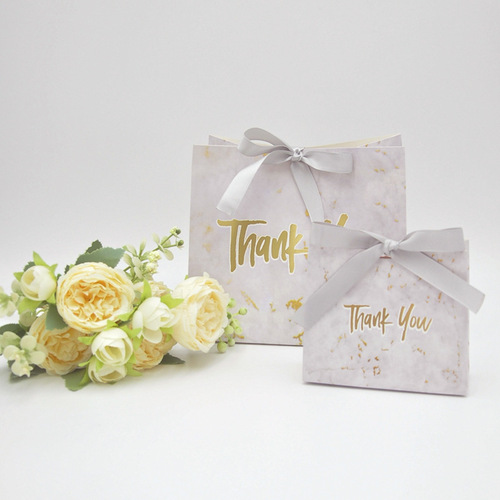 Souvenir gift bag, cross-border marble pattern handbag with ribbon, souvenir paper box