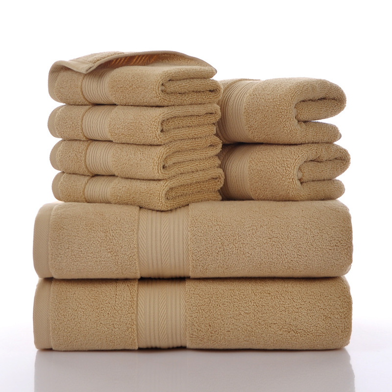 Manufacturer Wholesale Eight-Piece Set, Cross-Border Hot-Selling Towel Set, Plain Cotton Towel Wholesale, Household Soft and Absorbent