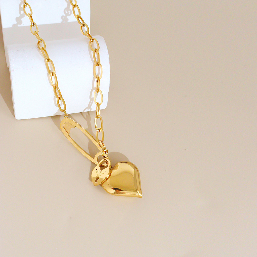 Women Sweet Heart Shape Stainless Steel Necklace Plating Stainless Steel Necklaces_colorza_3