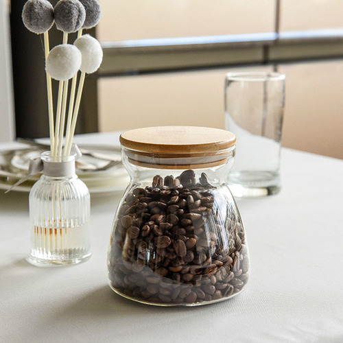 Household food glass storage jars Glass kitchen grain storage jars Transparent bamboo lid grain coffee tea jars