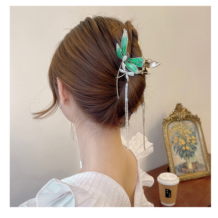 Elegant Dragonfly Grab Clip Women's Summer 2022 New High-end Shark Clip Large High-end Tassel Hairpin Back of Head Elegant Dragonfly Grab Clip Women's Summer 2022 New High-end Shark Clip Large High-end Tassel Hairpin Back of Head
