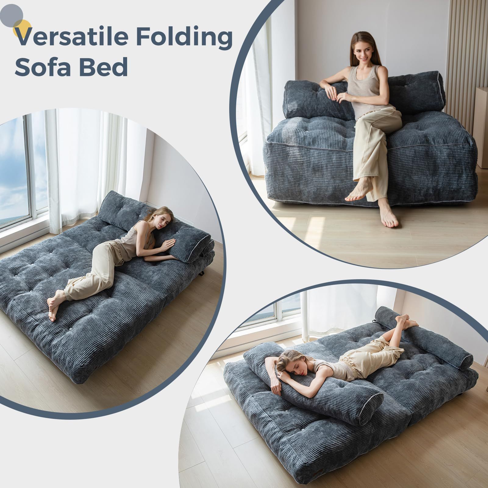 Cross-Border Vacuum Roll-Packed Sofa Folding Bed 1.3m Lazy Sofa with Pillows for Small Spaces Floor Rest