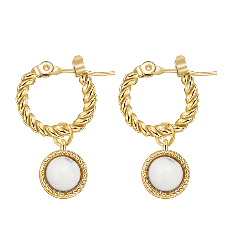 13g Weight Vacuum Plating Gold Plating Process 304 Stainless Steel Ear Needle Material 14K Gold Plated Plating Material 1 Pair Simple Style Flower Plating Inlay 304 Stainless Steel Cat's Eye Stone 14K Gold Plated Drop Earrings