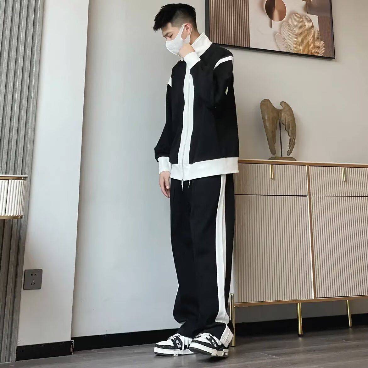 加绒加厚秋冬季新款青少年男装大码宽松运动服休闲百搭外套一整套