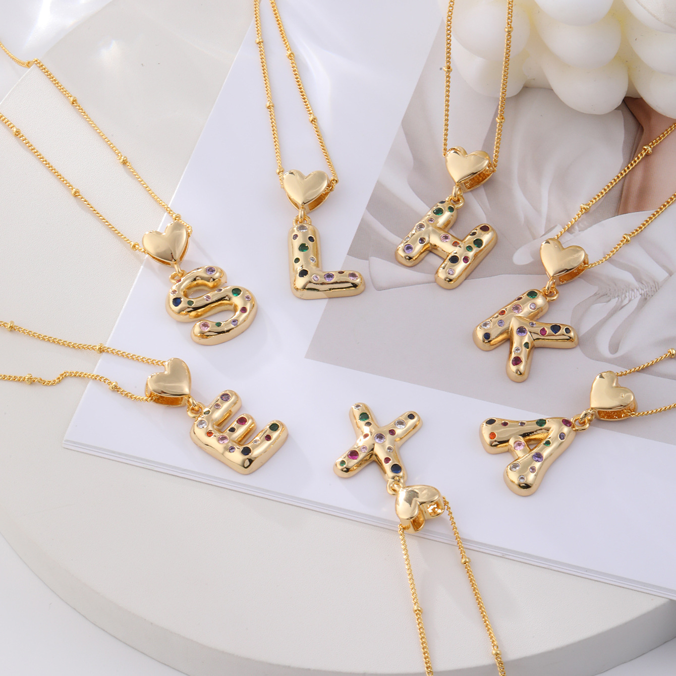 12g Weight Copper Pendant Material Zircon Inlay Material Pendant Necklace Classification Copper Chain Material 1 Piece Quantity Holiday, Daily Occasion Copper Material Letter, Heart Shape Pattern Women's Gender Inlay Design Simple Style Style Copper Inlay Letter Heart Shape Zircon Pendant Necklace 3