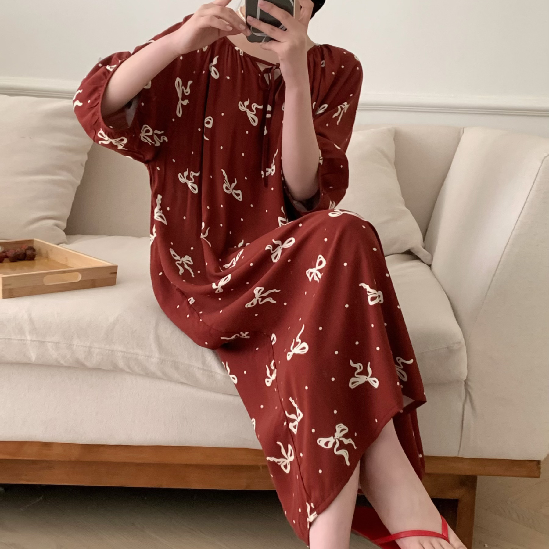 Camisón mujer verano falda larga de playa delgada pijama de seda de algodón primavera y otoño damas estilo de vacaciones ropa de hogar de seda de algodón de gran tamaño