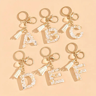 European and American Cross-Border Letter Key Chain Women's Resin Heart-Shaped Glue Shell Stone Letter Key Chain Backpack Accessories