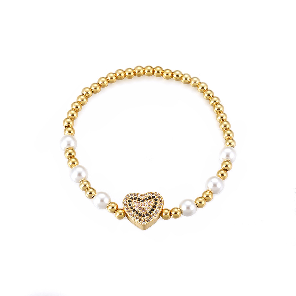 Ig Style Sweet Heart Shape Copper Pearl Plating Inlay Zircon 18k Gold Plated Bracelets display picture 10