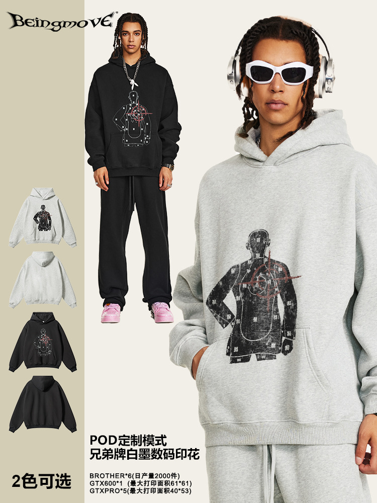 2025 otoño marca de moda europea y americana con camisa de calles hip-hop encapuchada estudiantil suelta sudadera con capuchón para hombre
