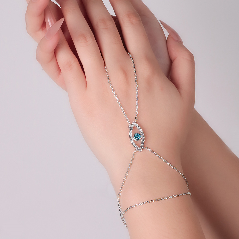 Cross-border New Blue Evil Eye Bracelet Bohemian Style Simple Rhinestone Hand Back Chain Fashion Bracelet