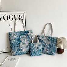 民族风双面金丝手提帆布包耐磨时尚花朵款刺绣带拉链手提包单肩包