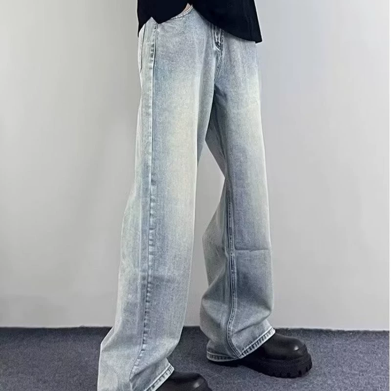 Свободные прямые джинсы oversize, ретро американский стиль, стоунвош синие, S–3XL