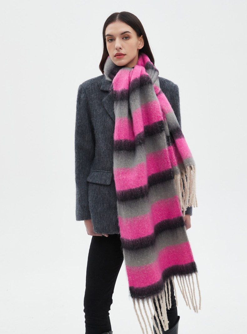 770g Weight Scarf Classification Daily Occasion Polyester Material Stripe Pattern Autumn&Winter Season Women's Gender Tassel Design Casual, Simple Style Style Women's Casual Simple Style Stripe Polyester Tassel Scarf 2