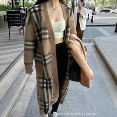 25早春新款小众设计撞色拼接慵懒风宽松软糯领针织开衫女外穿