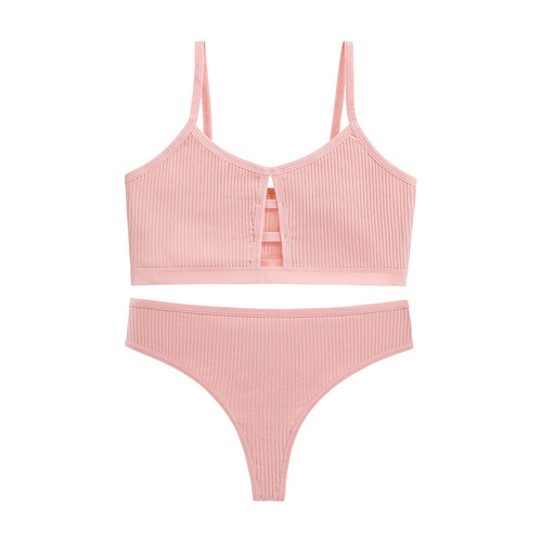 French underwear women's push-up large size bra threaded cotton sports yoga camisole sexy triangle underwear set