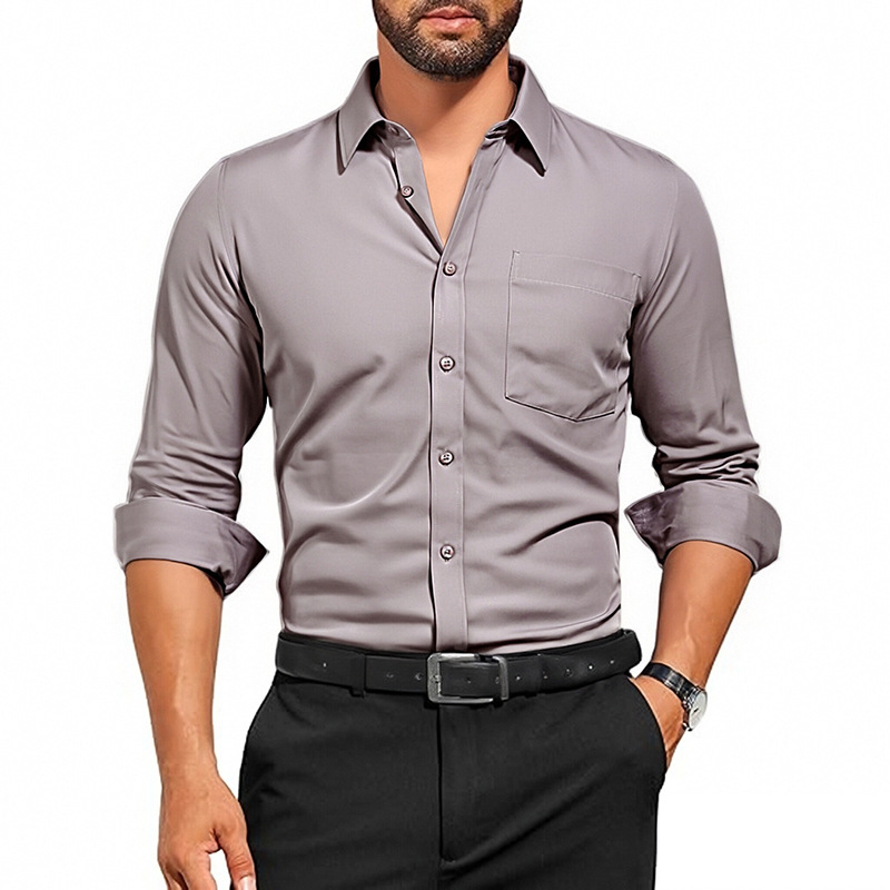 Camisa blanca de manga larga para hombre de primavera delgada de Amazon, transpirable elástico y antiarrugas, top profesional de negocios de color sólido para hombre
