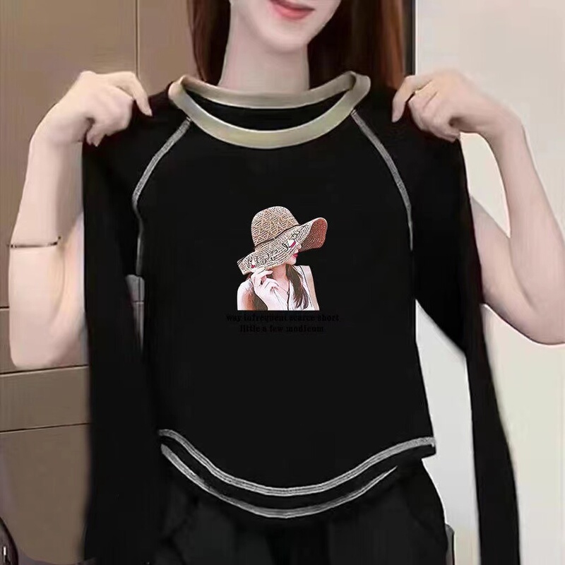 含棉打底衫女2025新款秋冬圆弧形不规则内搭长袖T恤短款别致上衣|undefined