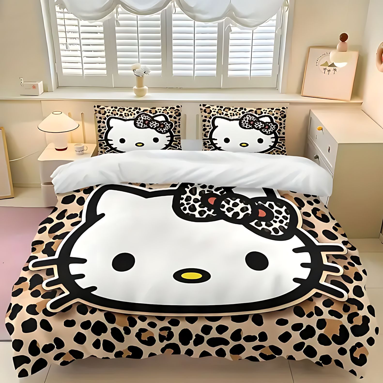 TUME / JIT transfronterizo lindo leopardo Kitty 3D impresión digital colcha colcha