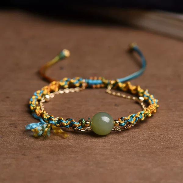 Hand-Woven Hetian Jade Bracelet, Light Luxury Ethnic Style, Multi-Layered Stackable Women's Bracelet, Original Design, Wholesale for Dragon Boat Festival