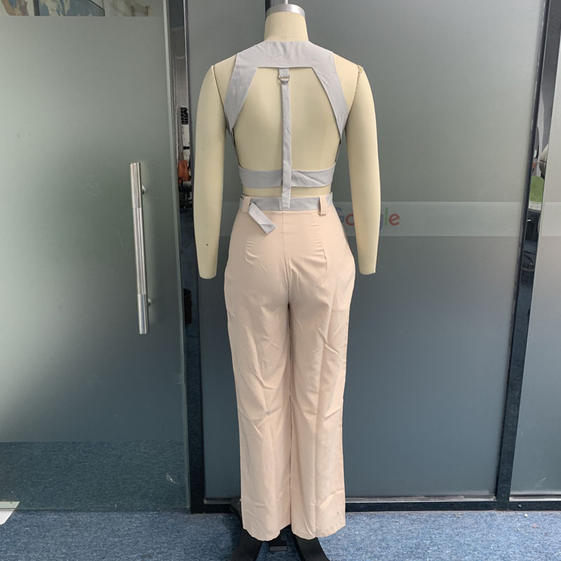 Frau Lässig Farbblock Polyester Aushöhlen Rückenfrei Hosen-sets display picture 5