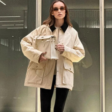 跨境外贸欧美女装ZA秋冬新款街头时尚休闲三色棉服外套