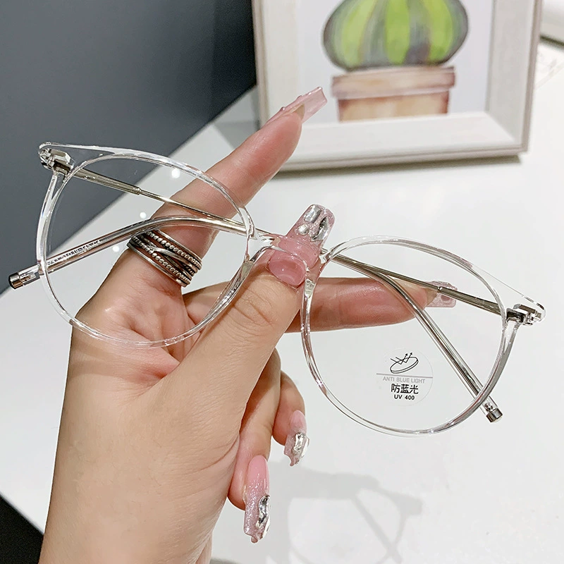 Xiaohongshu style round TR vintage blue-light plano sunglasses lightweight literary student prescription frame 01243