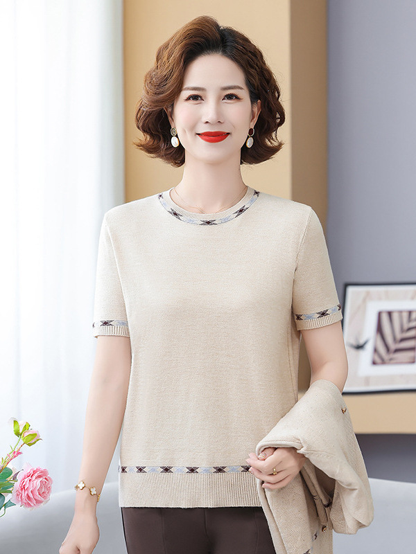 中老年女装春秋针织衫毛衣开衫女秋装妈妈装圆领打底衫大码两件套|undefined
