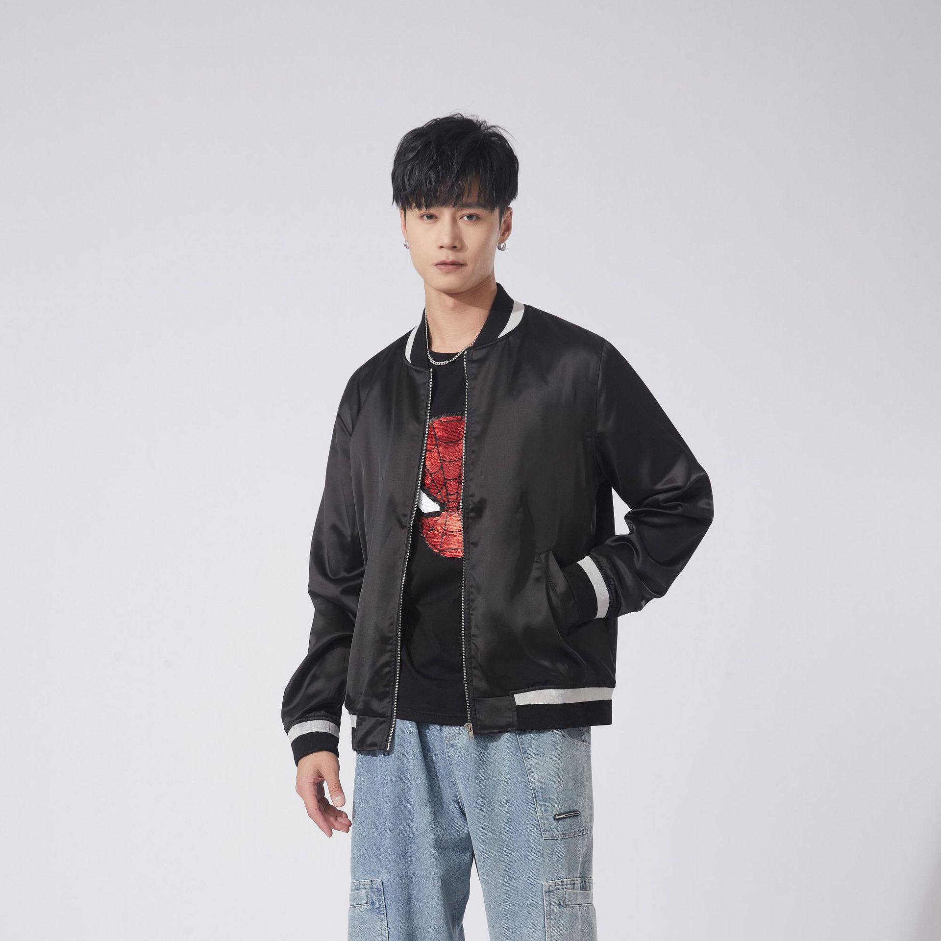 定制外套男士秋季飞行员夹克潮流立领棒球服新款休闲男装跨境现货