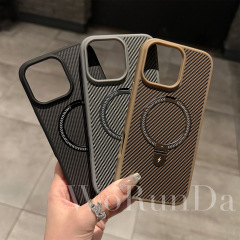 适用iPhone16碳纤维金属磁吸支架手机壳苹果15镜头膜防摔保护套14