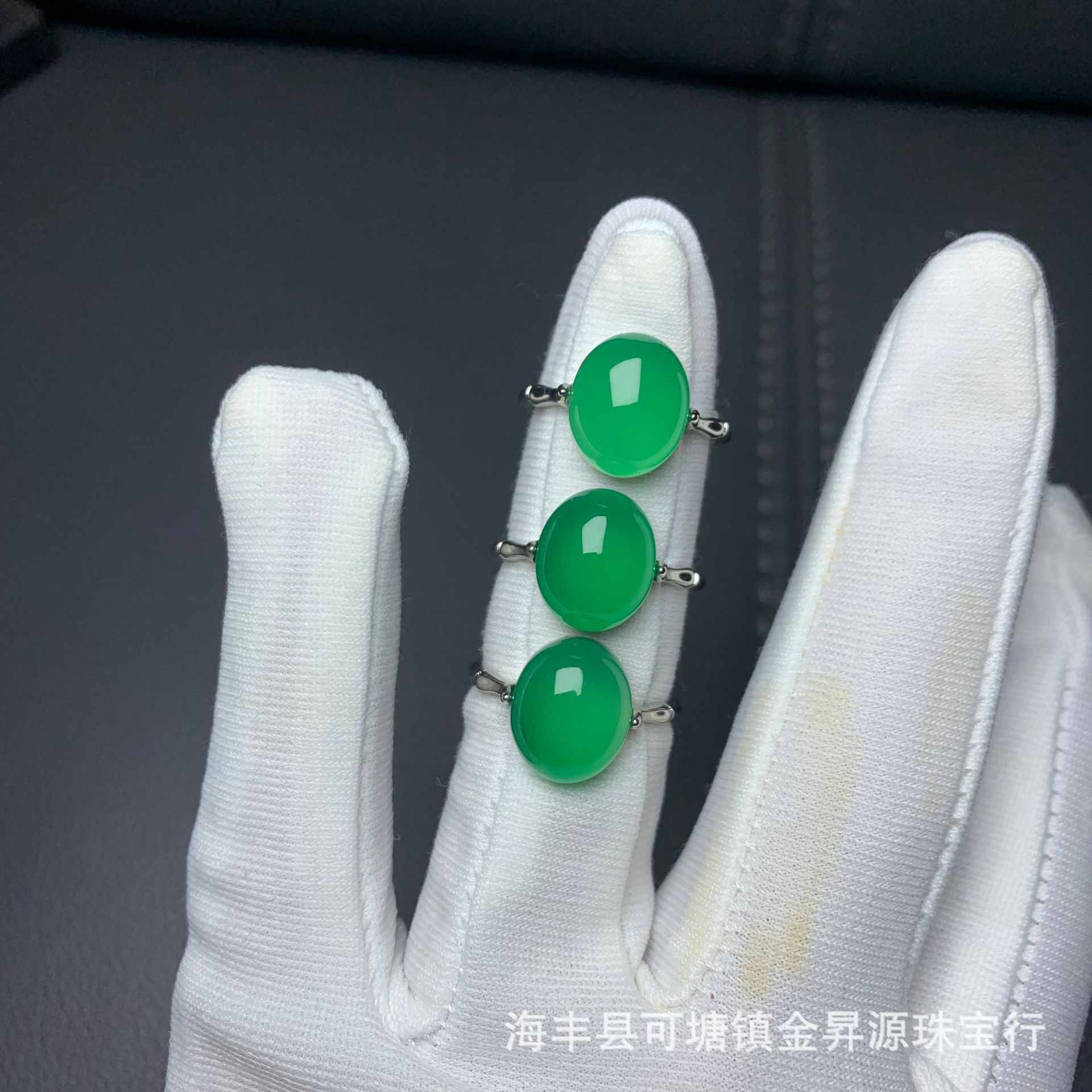 Green agate chalcedony high ice egg surface agate inlaid bamboo female ring net red live preferred factory wholesale jewelry