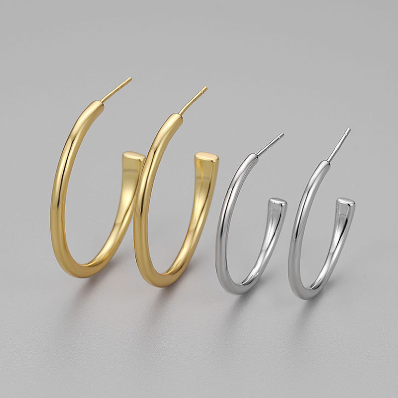 Korean-style 2025 new plain hoop earrings 925 silver pin earrings women's simple temperament earrings niche design earrings