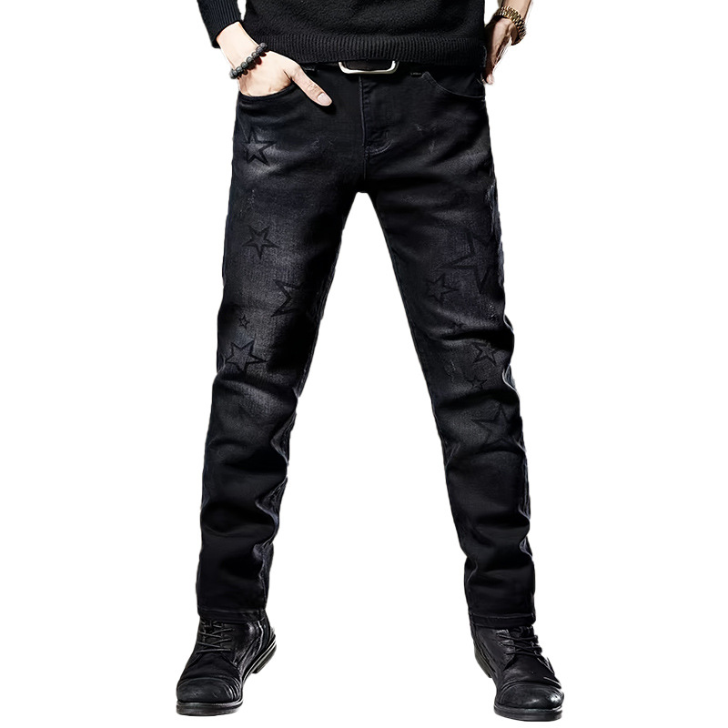 Men's Slim Fit Stretch Jeans Black Retro Trendy High Street American Trousers_voghion.com
