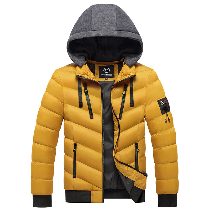 Abbigliamento da uomo in cotone imbottito giacca con cappuccio per ragazzi, spesso caldo cotone imbottito abbigliamento antivento colore abbinato giacca imbottita in cotone tempo libero marea_voghion.com